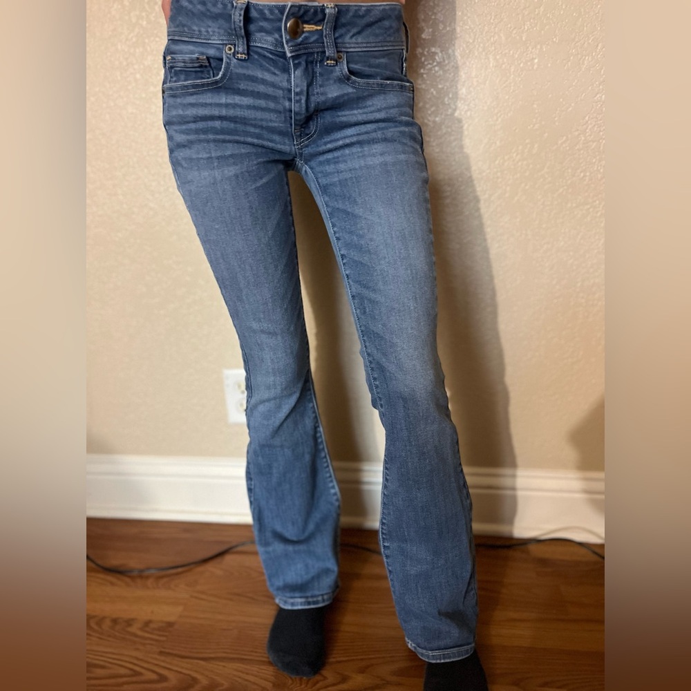 American Eagle Outfitters Low Rise Light Blue Flare Jeans